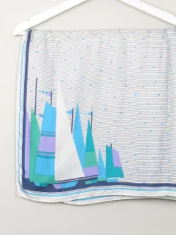 Women's Vintage Silk Square Scarf With Boats