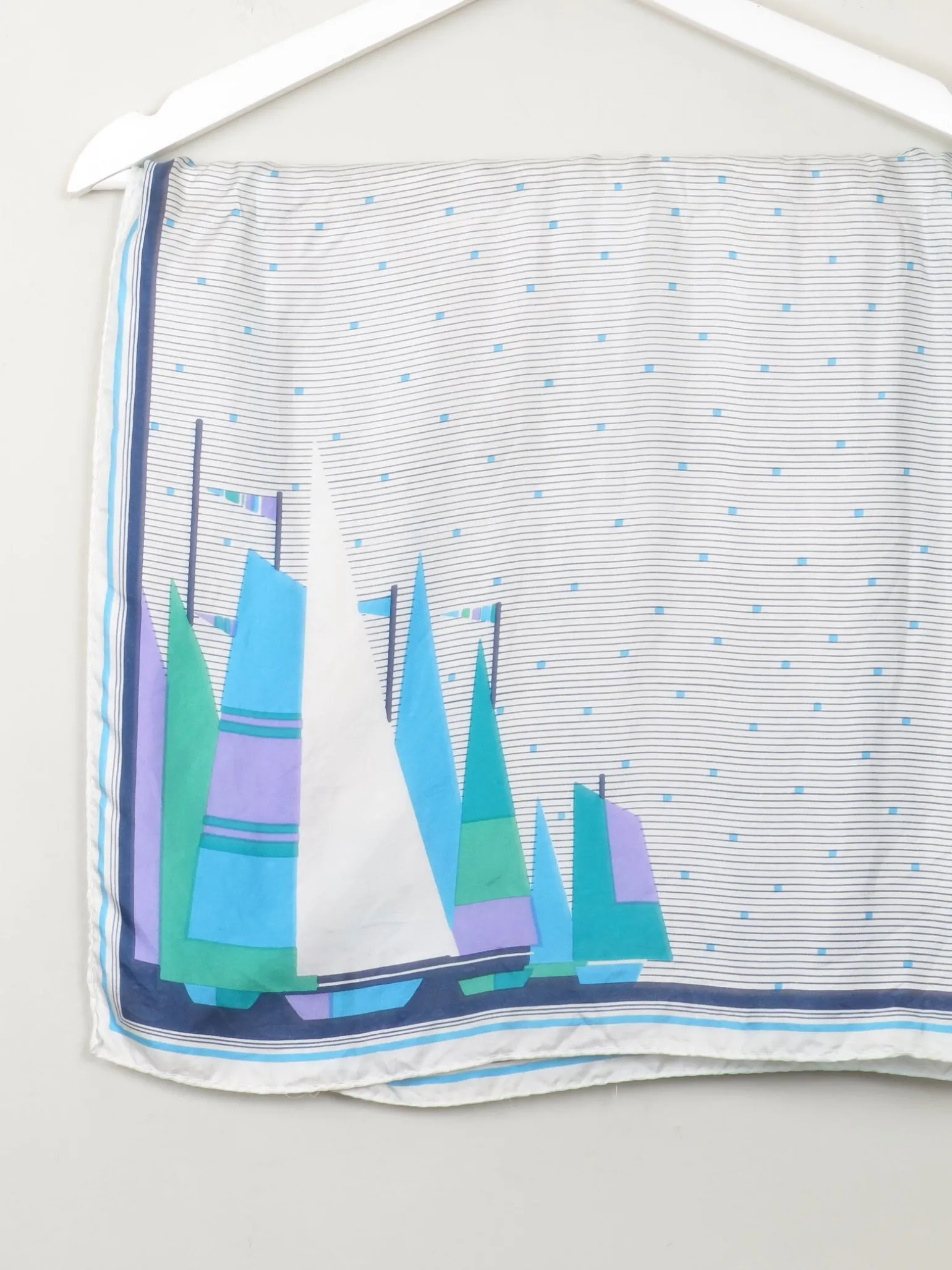 Women's Vintage Silk Square Scarf With Boats