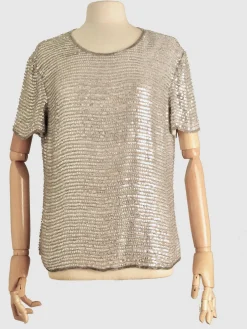 Women's Vintage Silver/ Grey Sequin Top M