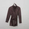 Women's Vintage Soft Brown Leather Belted Short Coat S/M