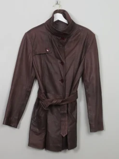 Women's Vintage Soft Brown Leather Belted Short Coat S/M