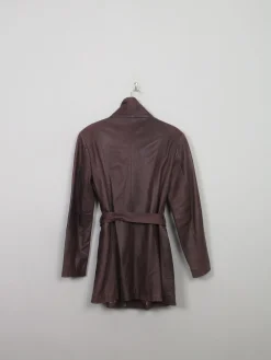 Women's Vintage Soft Brown Leather Belted Short Coat S/M