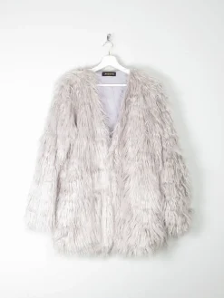 Women's Vintage Style Grey Fluffy Long Lanshifel Jacket M