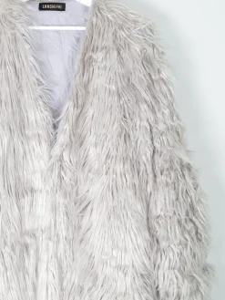 Women's Vintage Style Grey Fluffy Long Lanshifel Jacket M