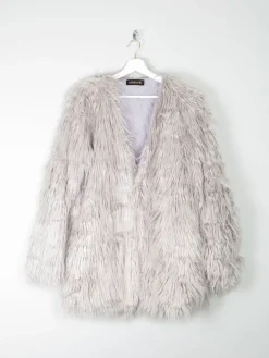 Women's Vintage Style Grey Fluffy Long Lanshifel Jacket M