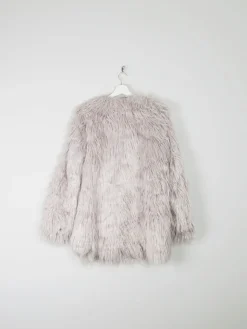 Women's Vintage Style Grey Fluffy Long Lanshifel Jacket M