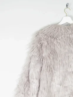 Women's Vintage Style Grey Fluffy Long Lanshifel Jacket M