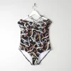 Women’s Vintage Style Halter-neck  Padded Black Swimsuit With Horse Bit Print 48 XL