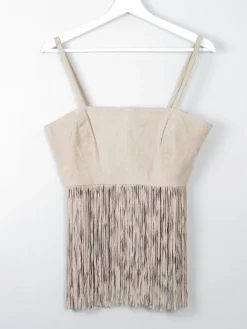 Women's Vintage Suede Fringed Top XS
