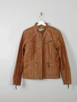 Women's Vintage Tan Leather Biker Jacket S/M