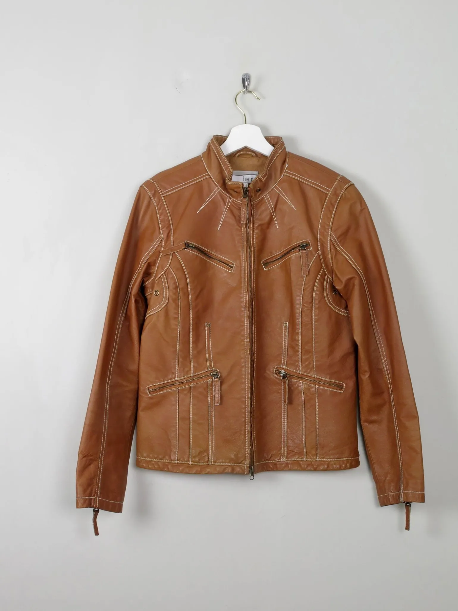 Women's Vintage Tan Leather Biker Jacket S/M