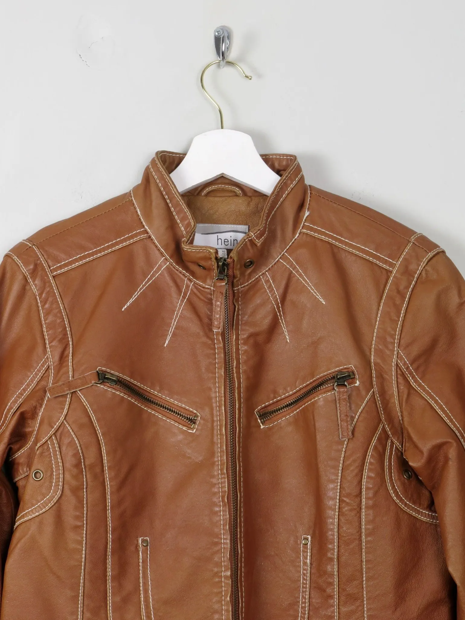 Women's Vintage Tan Leather Biker Jacket S/M