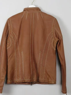 Women's Vintage Tan Leather Biker Jacket S/M