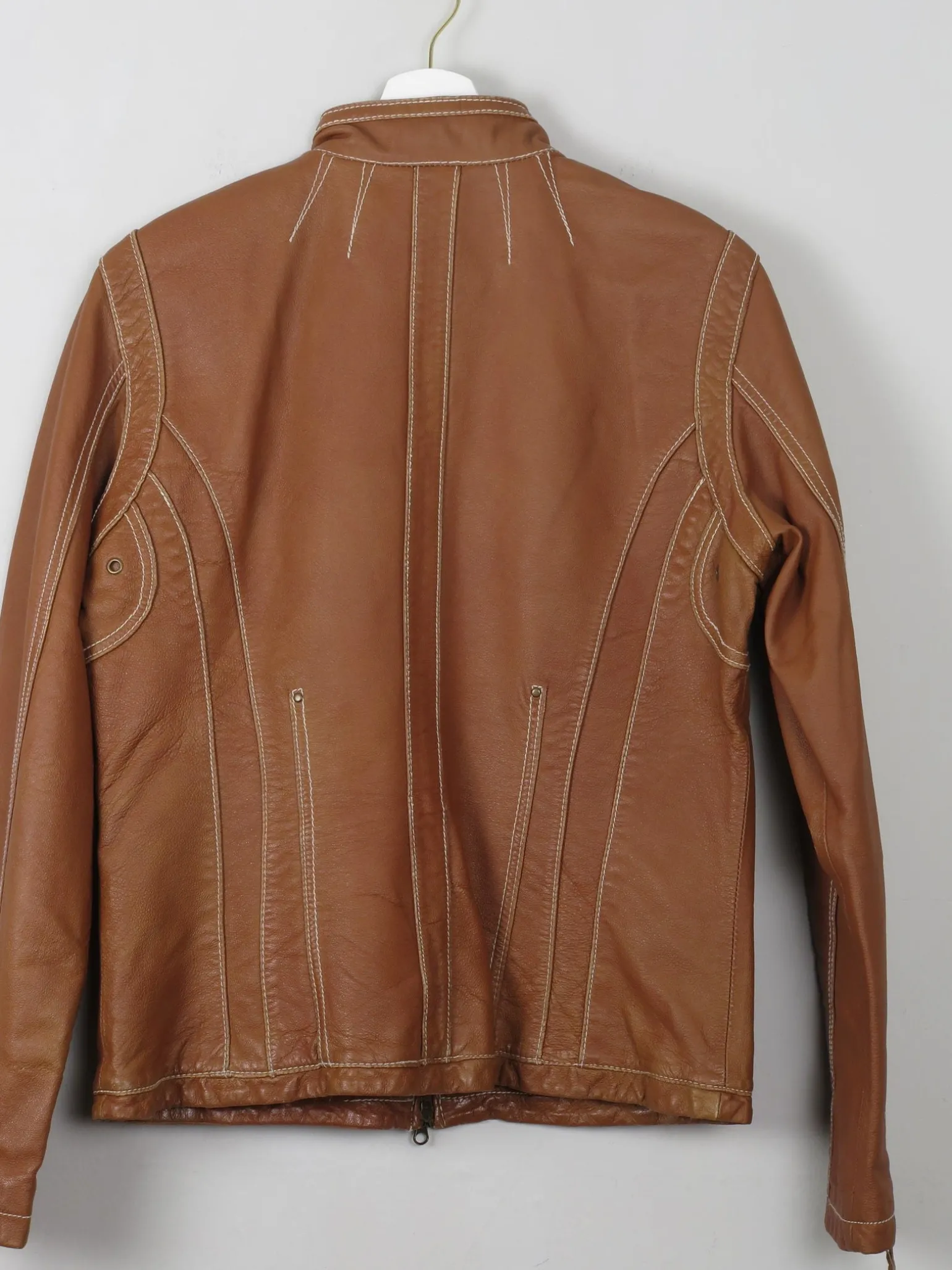 Women's Vintage Tan Leather Biker Jacket S/M