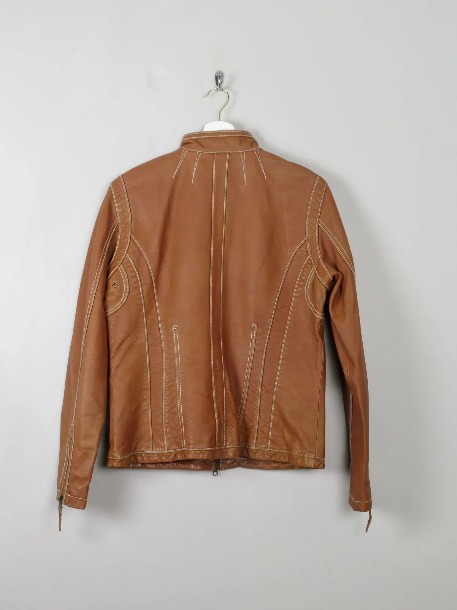 Women's Vintage Tan Leather Biker Jacket S/M