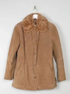 Women's Vintage Tan Suede Jacket With Furry Collar M