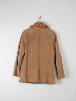 Women's Vintage Tan Suede Jacket With Furry Collar M