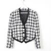 Women's Vintage Tweed Black & White Check Cropped Jacket M