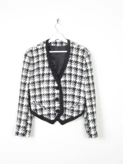 Women's Vintage Tweed Black & White Check Cropped Jacket M
