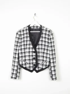Women's Vintage Tweed Black & White Check Cropped Jacket M