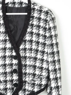 Women's Vintage Tweed Black & White Check Cropped Jacket M