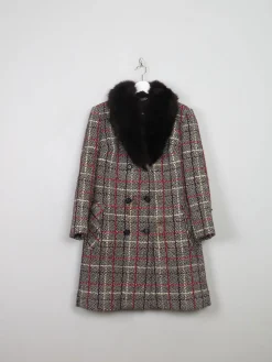 Women's Vintage Tweed Coat With Fur Collar M