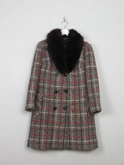 Women's Vintage Tweed Coat With Fur Collar M