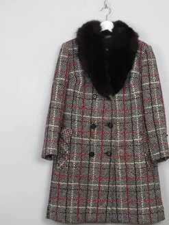 Women's Vintage Tweed Coat With Fur Collar M