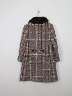 Women's Vintage Tweed Coat With Fur Collar M