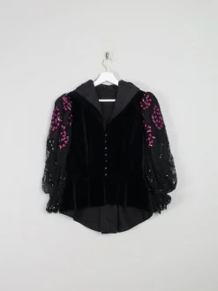 Women's Vintage Velvet & Lace Victorian Style Peplum 80s Jacket S