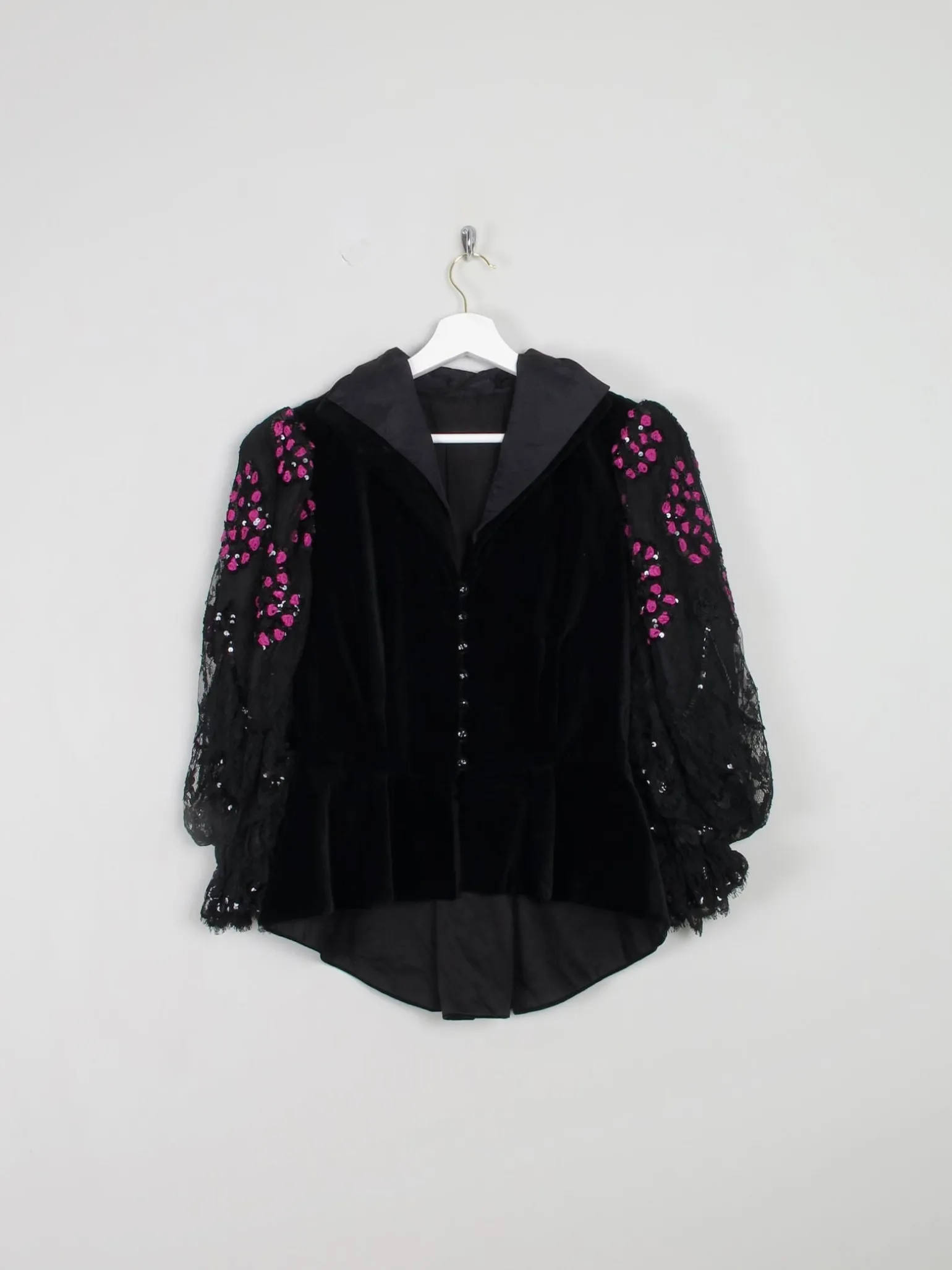 Women's Vintage Velvet & Lace Victorian Style Peplum 80s Jacket S
