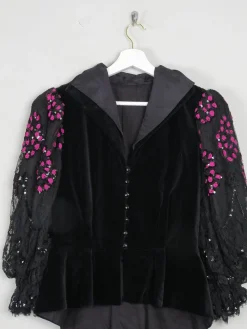 Women's Vintage Velvet & Lace Victorian Style Peplum 80s Jacket S