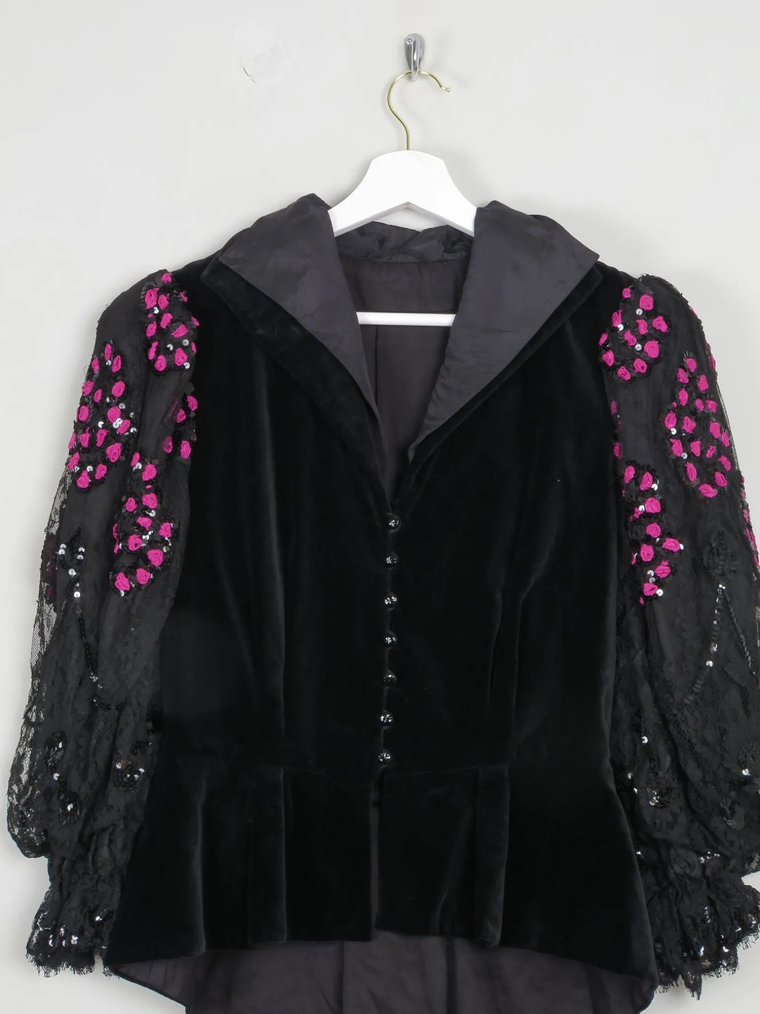 Women's Vintage Velvet & Lace Victorian Style Peplum 80s Jacket S