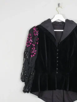 Women's Vintage Velvet & Lace Victorian Style Peplum 80s Jacket S