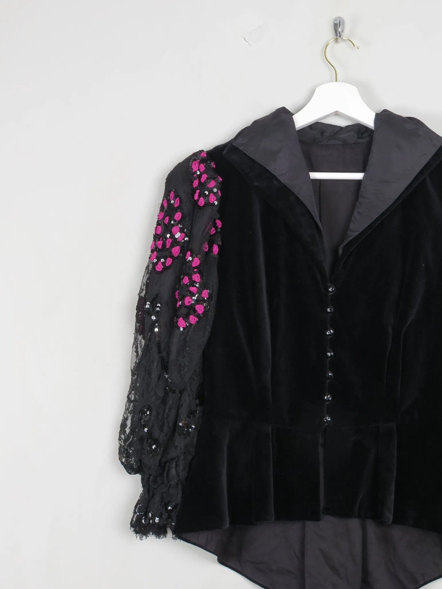 Women's Vintage Velvet & Lace Victorian Style Peplum 80s Jacket S