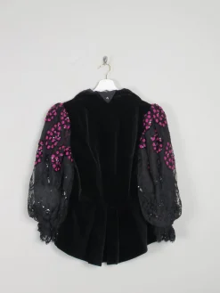 Women's Vintage Velvet & Lace Victorian Style Peplum 80s Jacket S