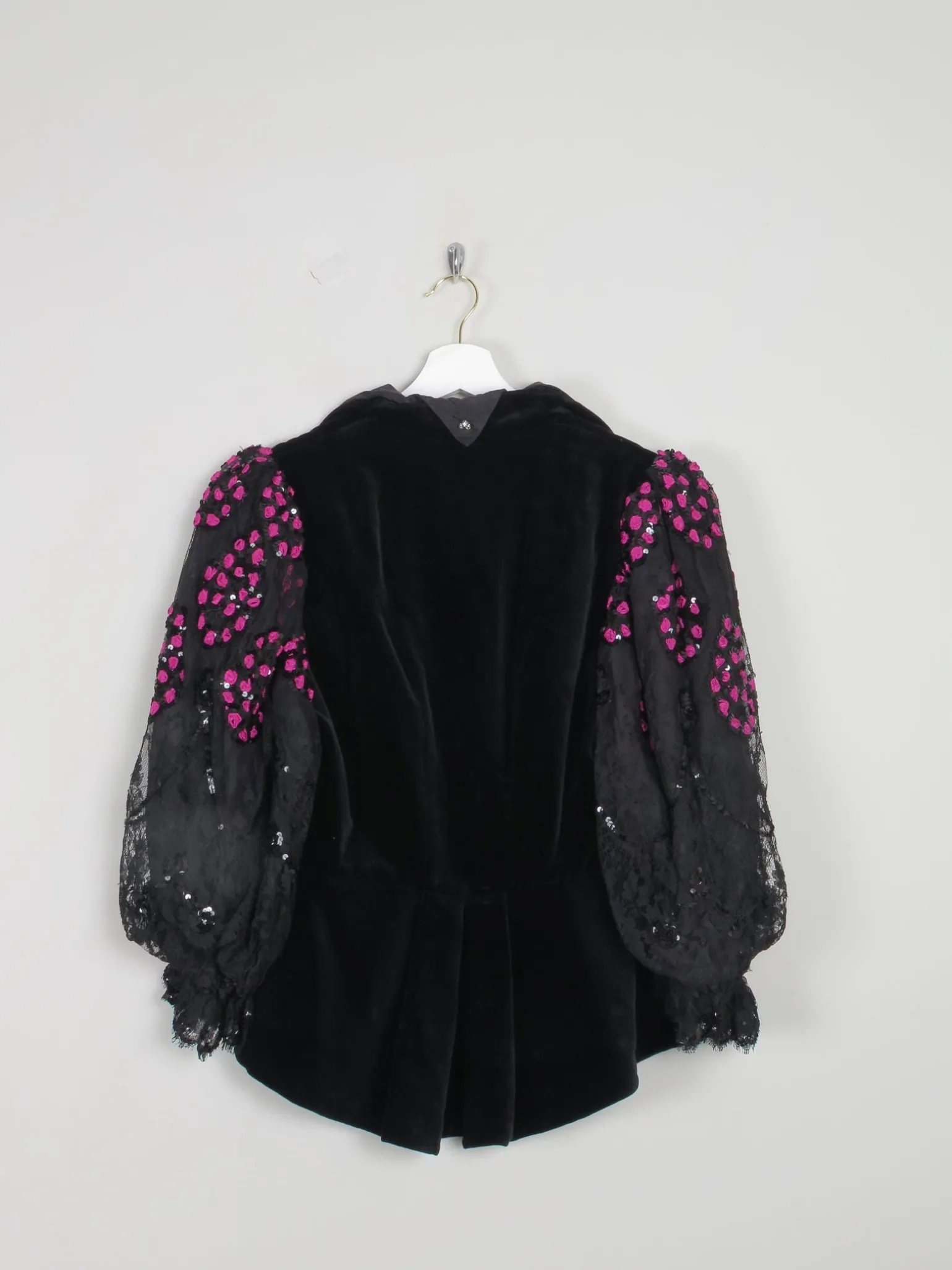 Women's Vintage Velvet & Lace Victorian Style Peplum 80s Jacket S