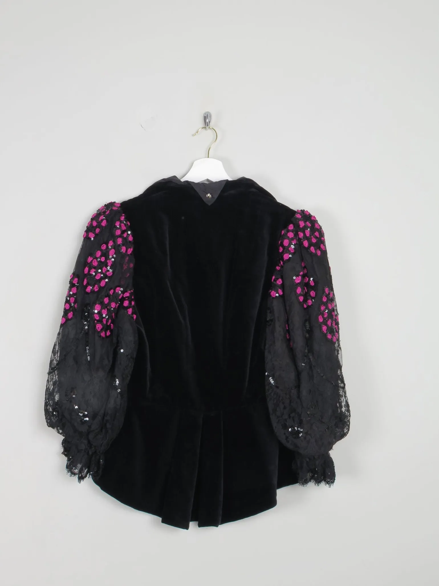 Women's Vintage Velvet & Lace Victorian Style Peplum 80s Jacket S