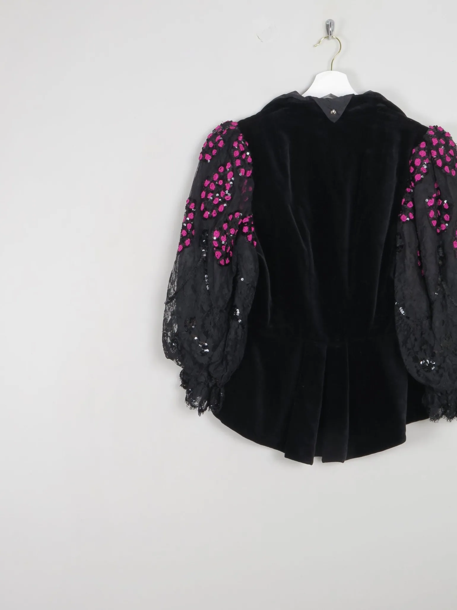 Women's Vintage Velvet & Lace Victorian Style Peplum 80s Jacket S