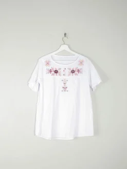 Women’s Vintage White Cotton Embroidered Blouse L
