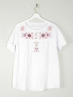 Women’s Vintage White Cotton Embroidered Blouse L