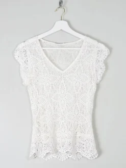 Women's Vintage White Crochet V-Neck Top S