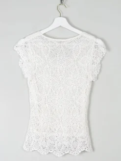 Women's Vintage White Crochet V-Neck Top S