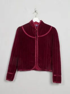 Women's Vintage Wine Quilted Velvet Jacket S