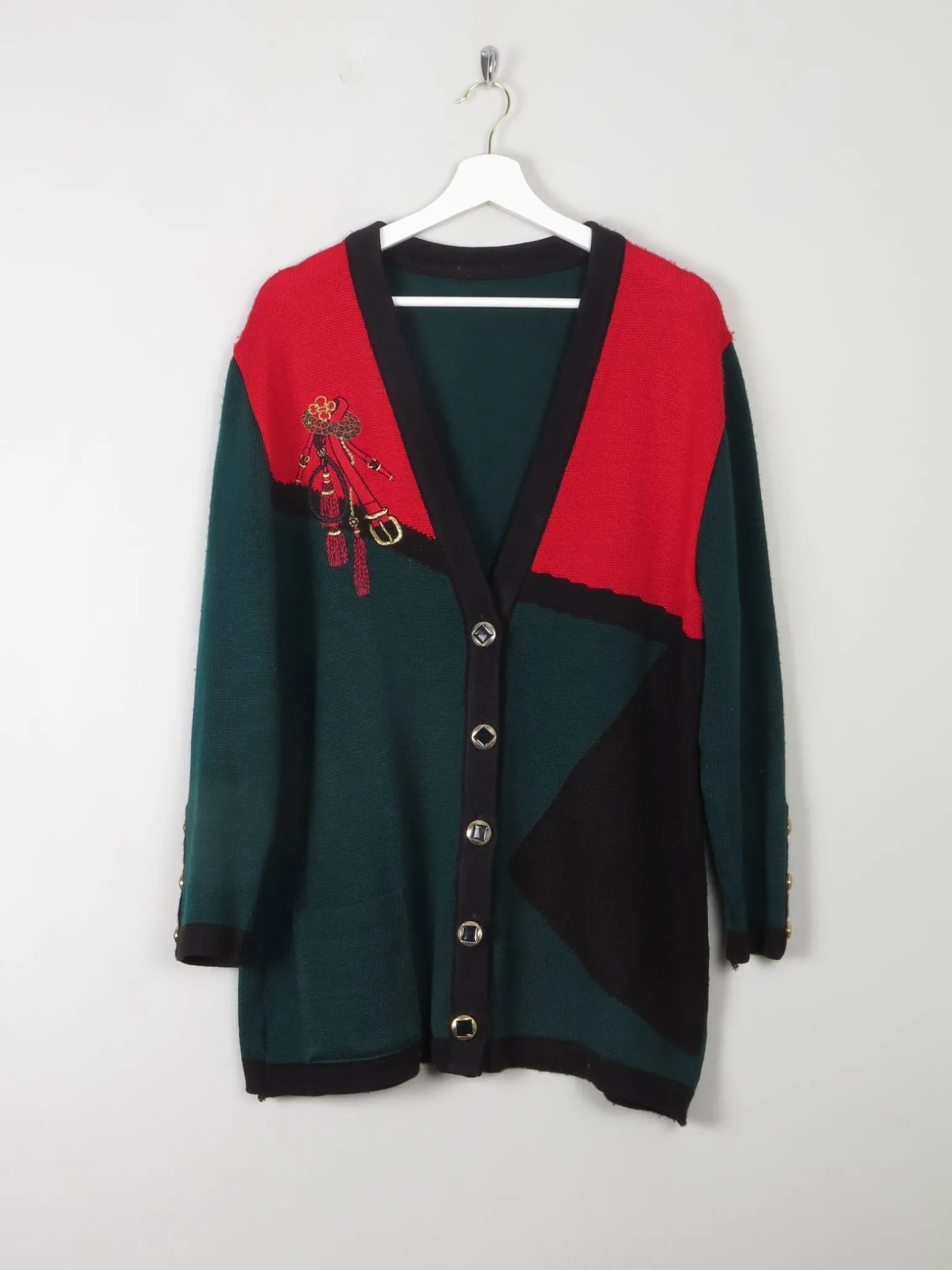 Women's Vintage Wool Cardigan Long With Motif M