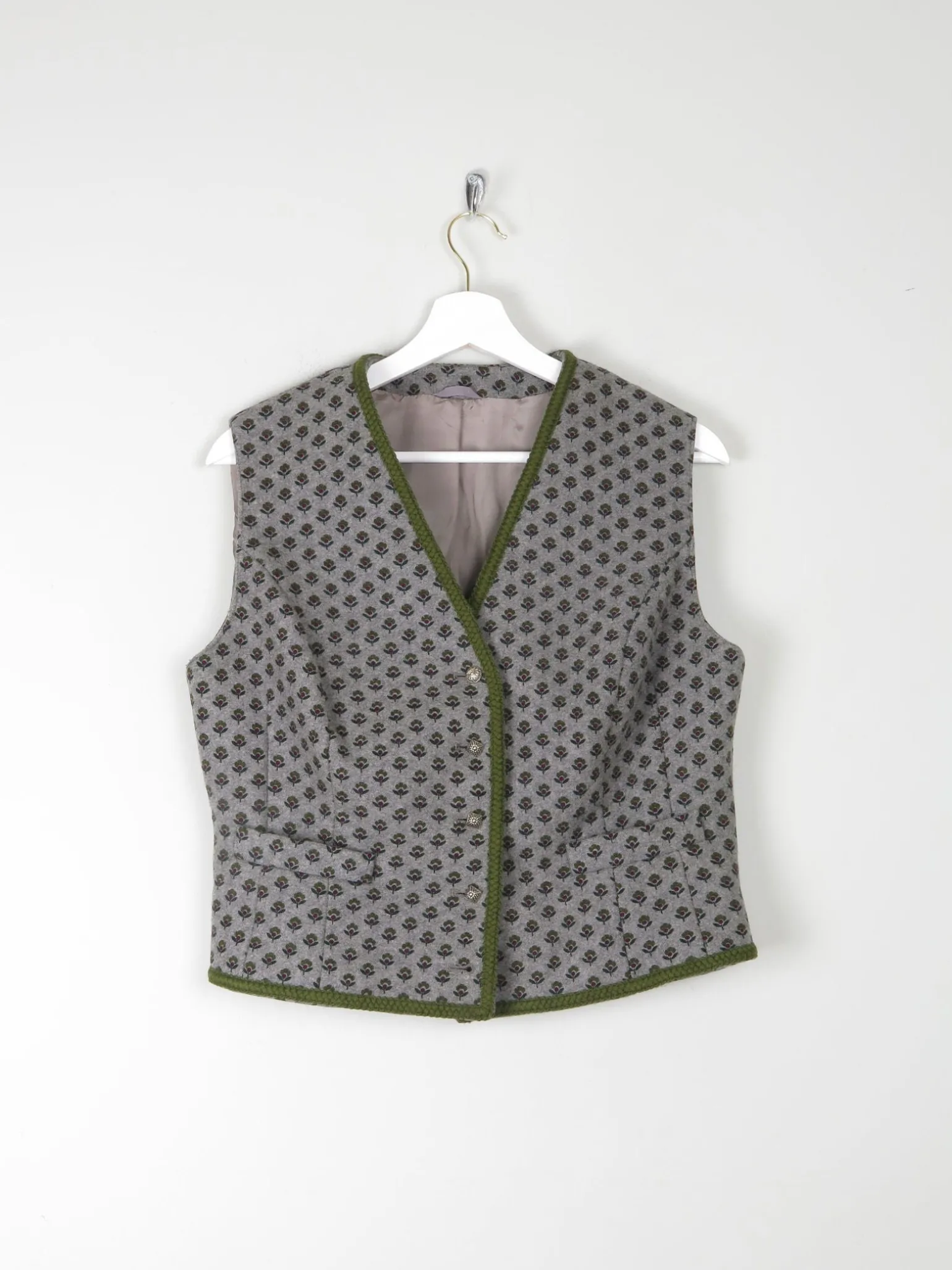 Women's Vintage Wool Floral  Monogram Tailored Waistcoat M/L 42"