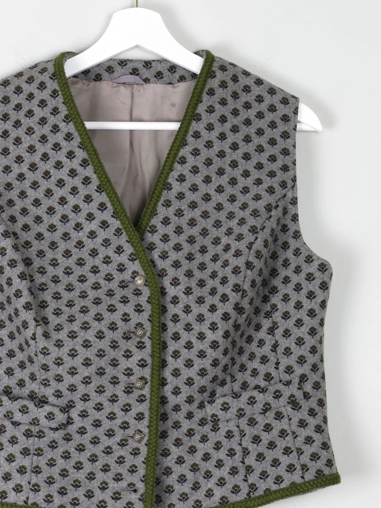 Women's Vintage Wool Floral  Monogram Tailored Waistcoat M/L 42"