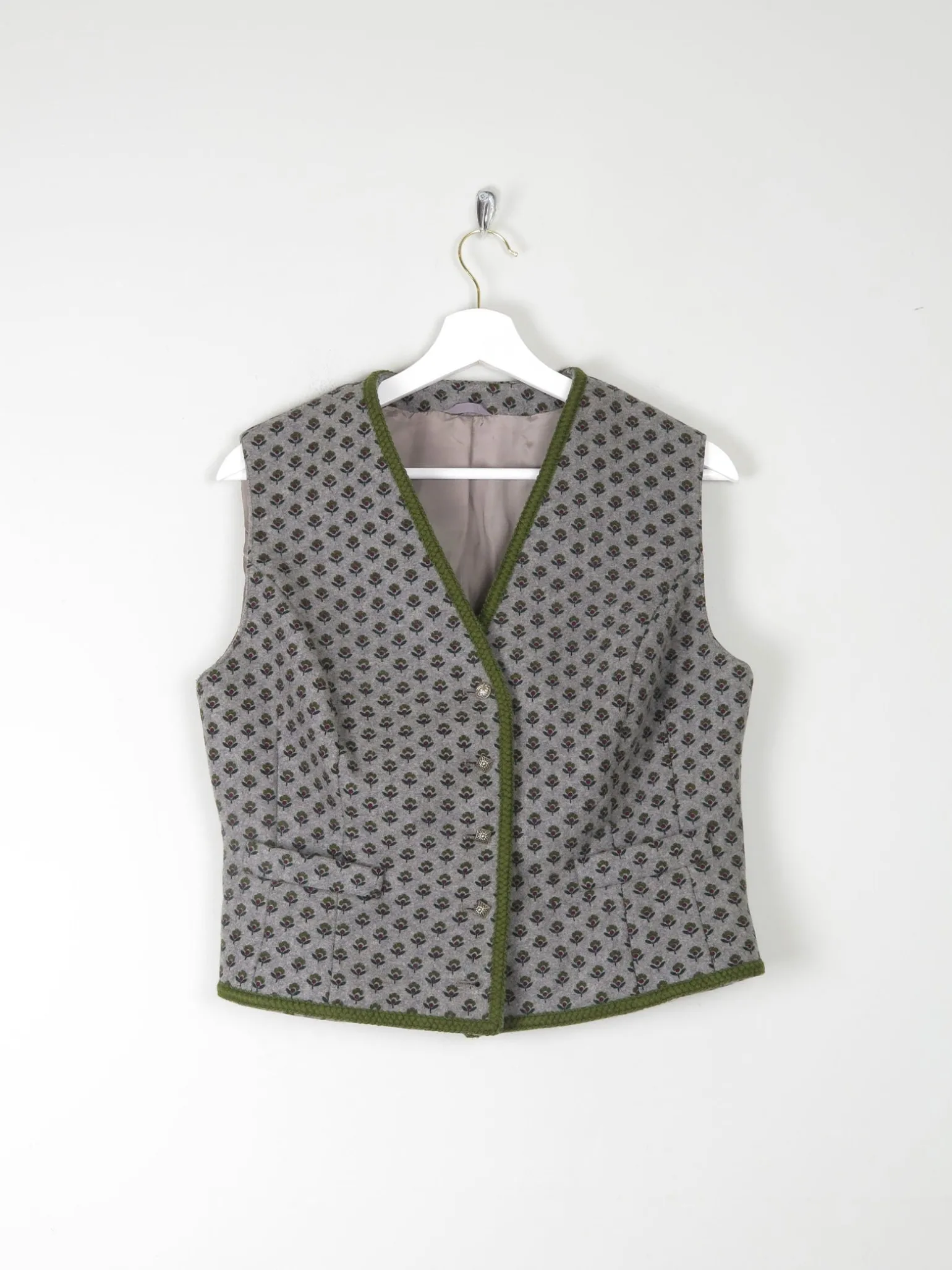 Women's Vintage Wool Floral  Monogram Tailored Waistcoat M/L 42"