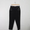 Women's Vintage Wool Trousers Black With Embroidery  32"W