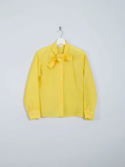 Women's Vintage Yellow Tie Neck Blouse M